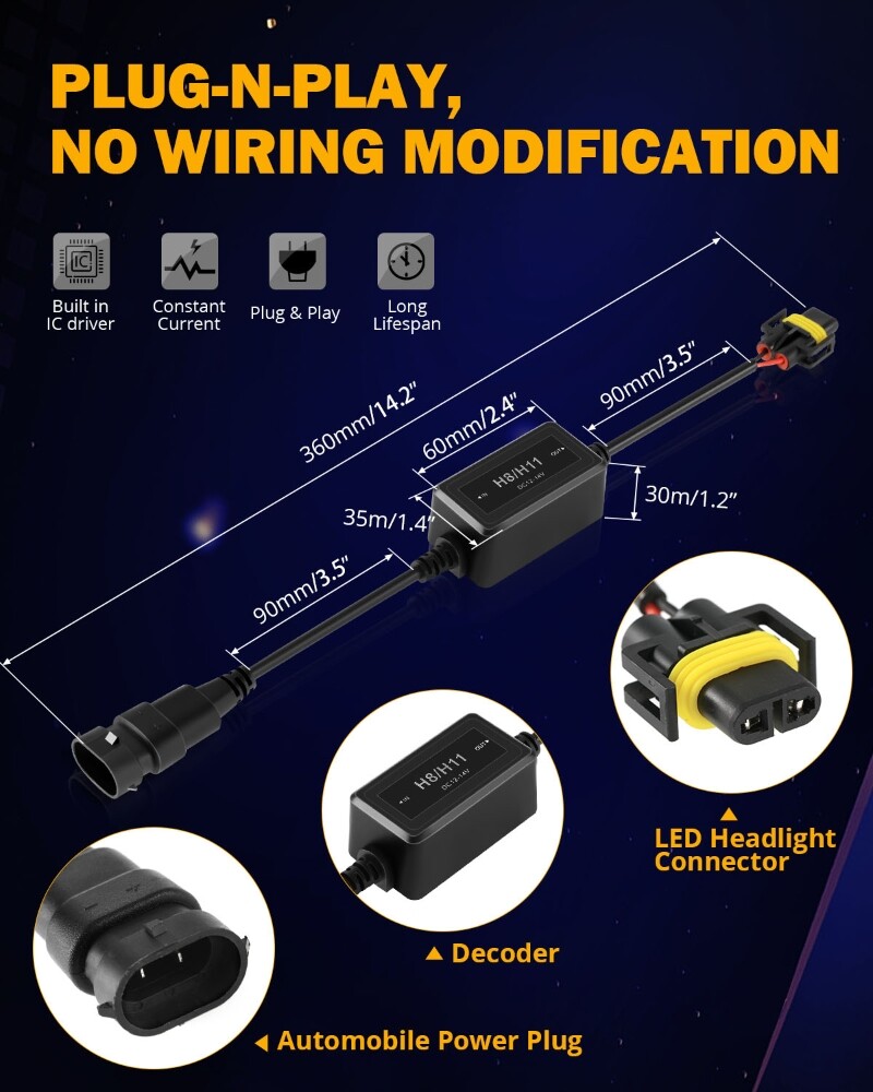 H11 H8 LED Headlight Canbus Error Free Anti Flicker Resistor Canceller Decoder