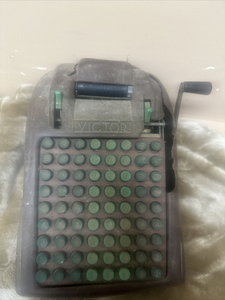Vintage Victor Adding Machine Hand Crank 8 Rows Column Sold As Is