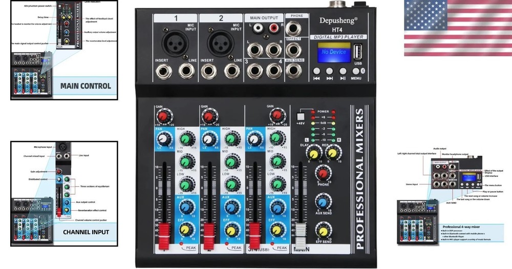 HT4 Pro Bluetooth DJ Mixer with USB Interface - High-Quality Audio Performance