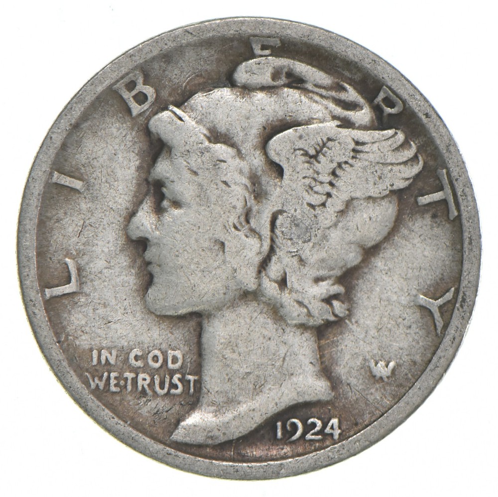 VG+ 1924 Mercury 90% Silver Dime