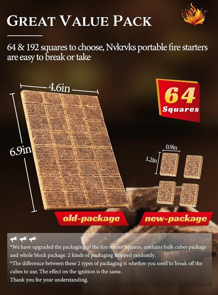 Portable 64 Mini Fire Starter Squares - Natural & Eco-Friendly Lighting Solution