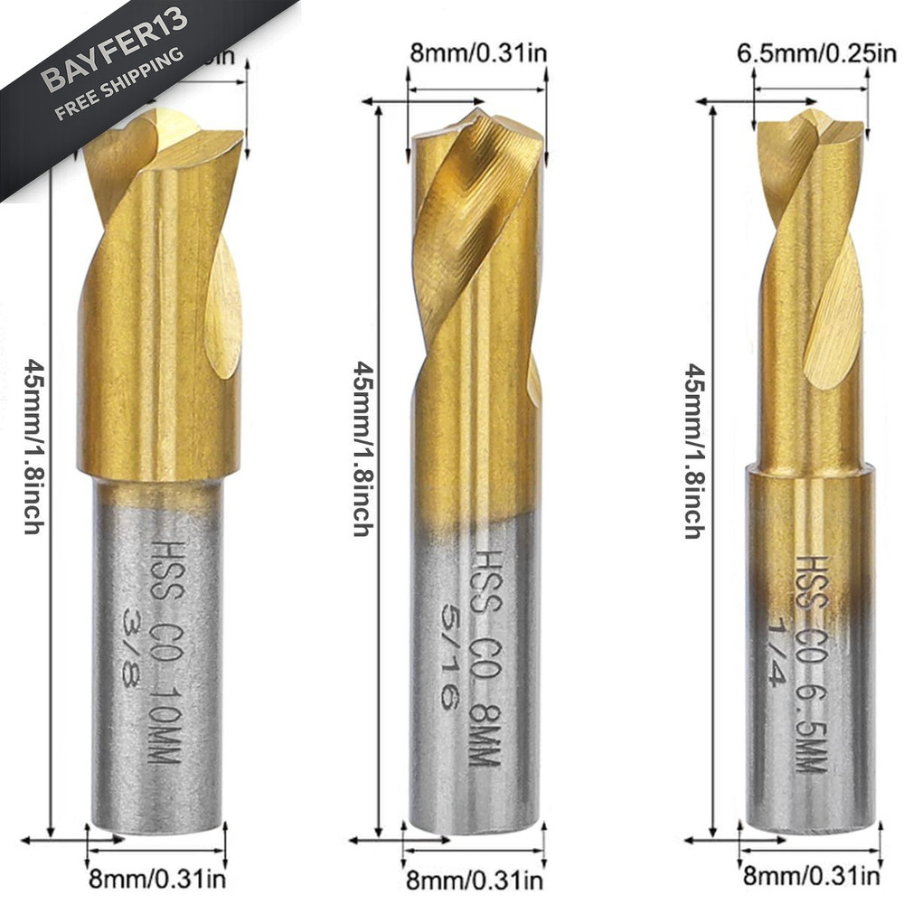 Wolfride 3PCS Spot Weld Drill Bits Removal Tool 6.5mm, 8mm, 10mm