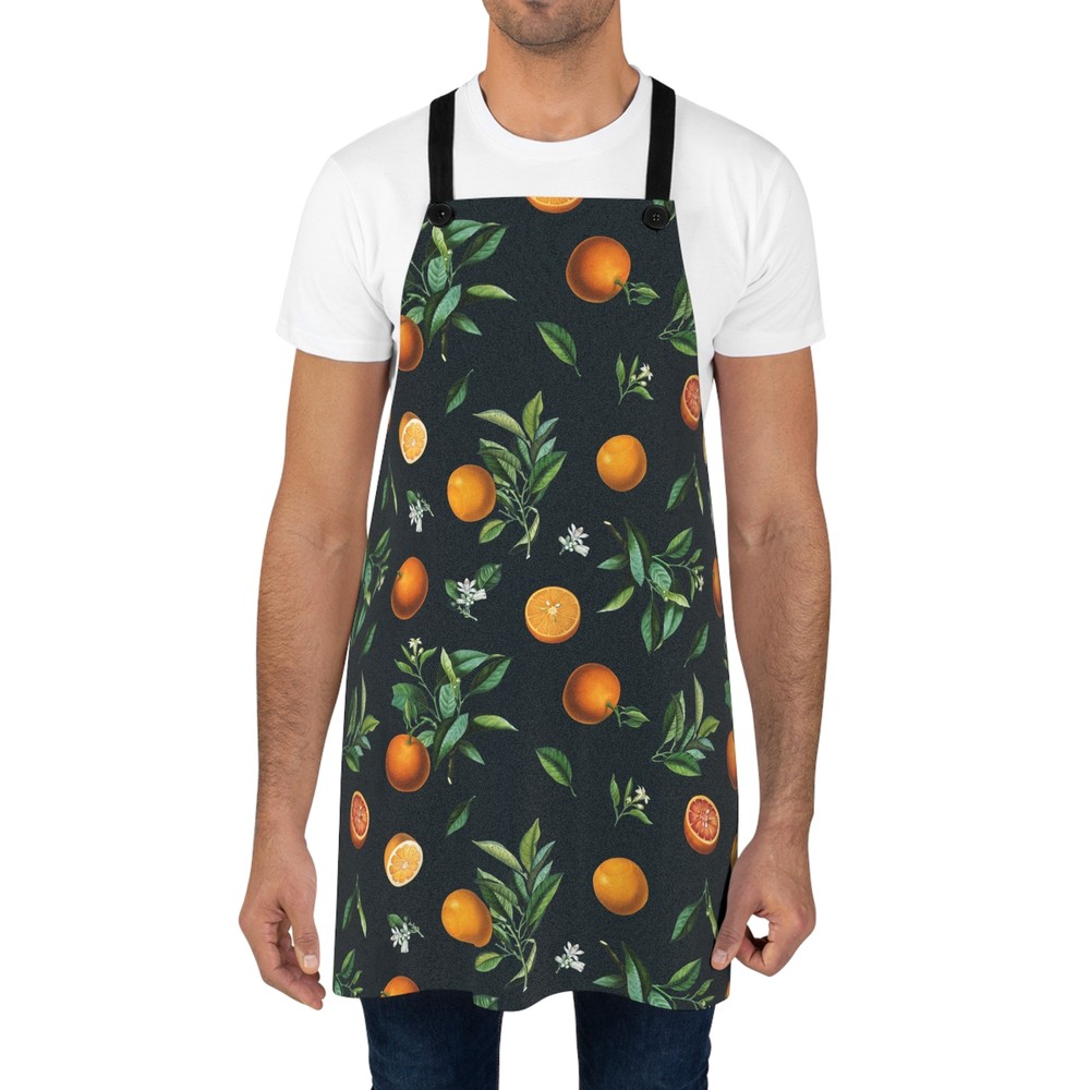 "Citrus Grove" - Orange & Leaf Patterned Chef's Apron
