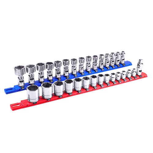 Ernst 8408 8 Socket Organizer and 9 Socket Clips - Blue - 3/8