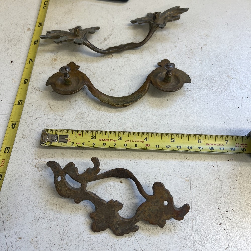 Three French Rococo Brass Handles Pulls