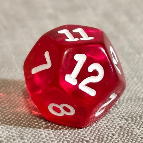 D12 12 Sided Translucent Red Game Playing Die Dice D&D RPG Dungeons & Dragons