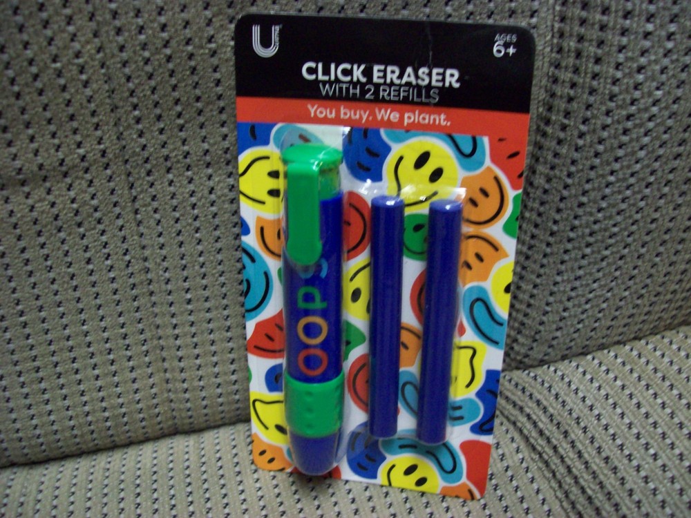 Click Eraser with 2 Refills, by Ustyle, in sealed package