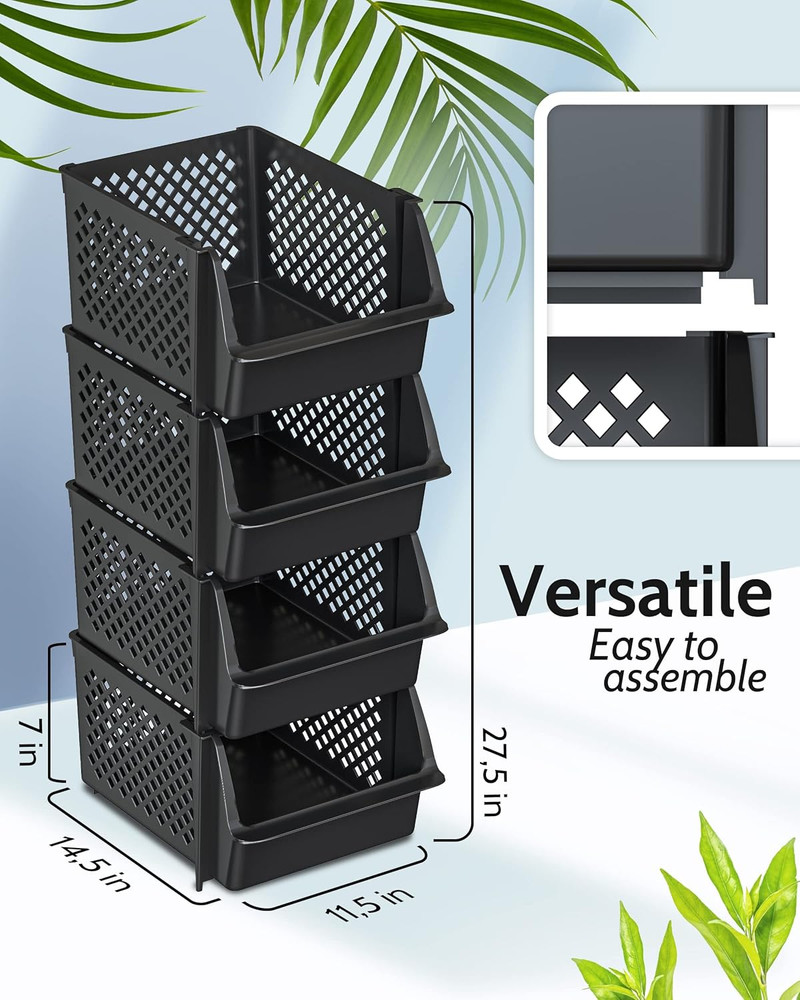 Tidyfriend 4 Pack Stackable Storage Bins Open Front for Pantry Organizers and...
