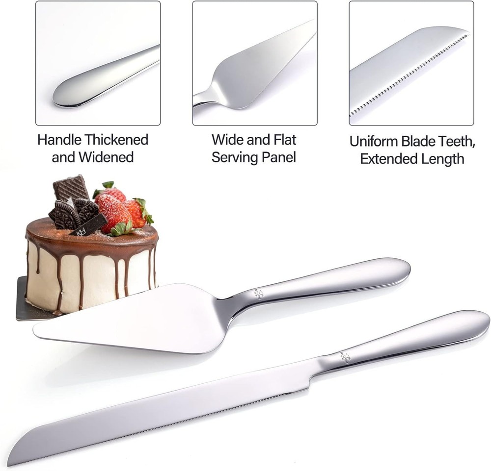 Cake Cutting Set for Wedding, Elegant Cake Knife and Server Set with Thickene...