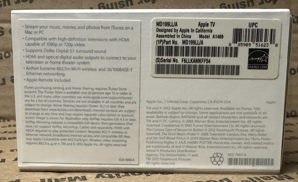 EMPTY BOX - Apple TV 3rd Generation - Black