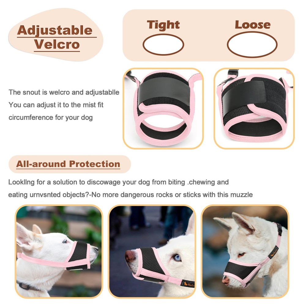Dog Muzzle Nylon Soft Anti-Biting Secure Mesh Breathable Pink Size L