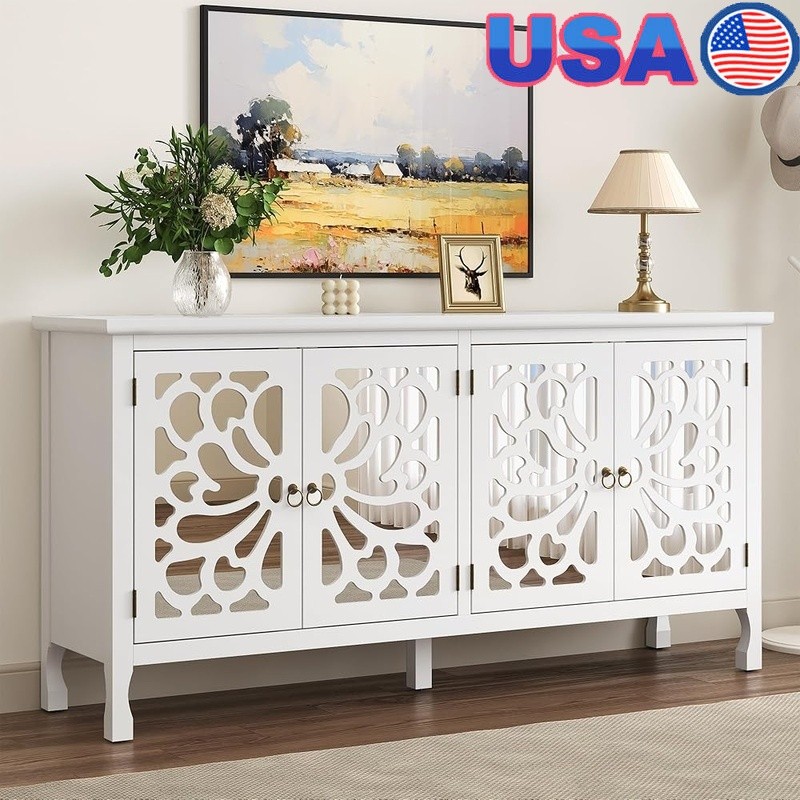 Waterproof Buffet Cabinet Adjustable Storage Butterfly Design Mirrored Sideboard