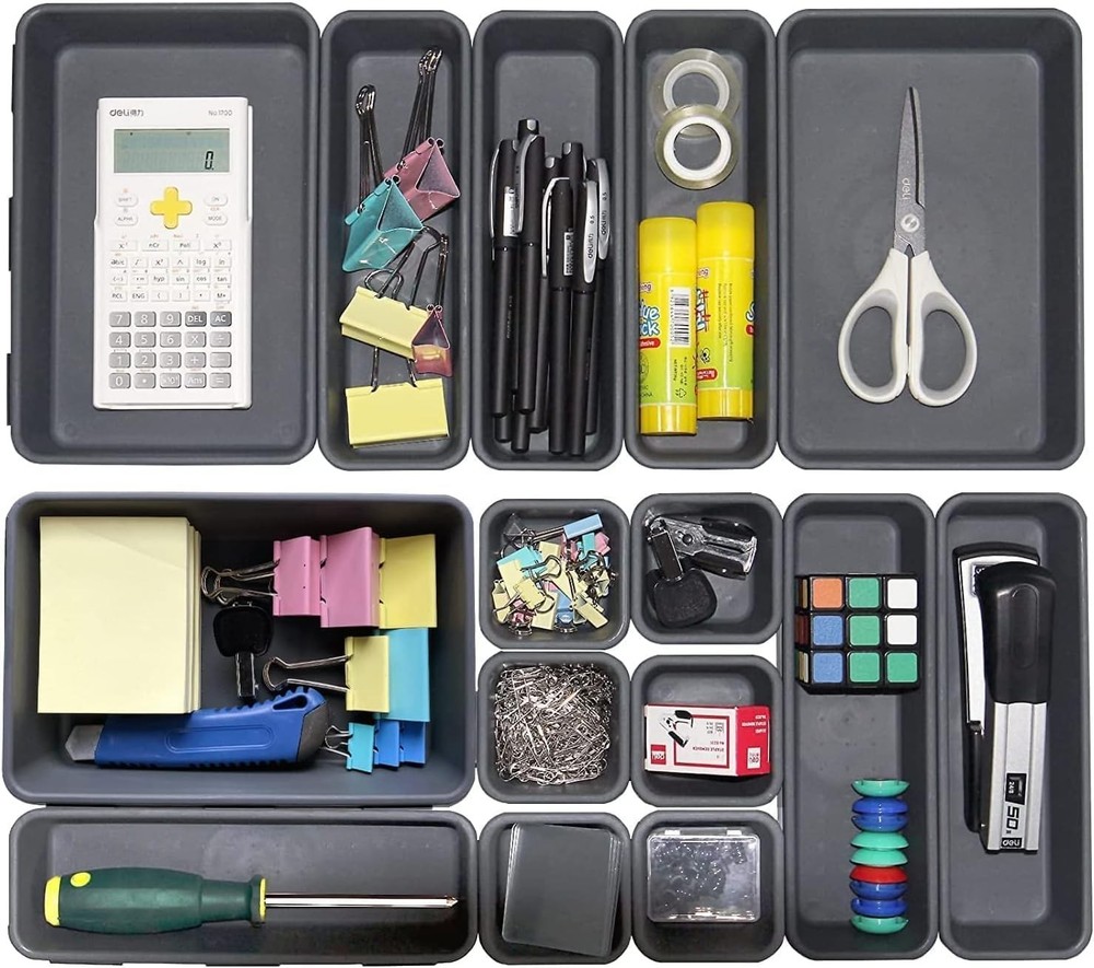 15 PCS Interlocking Desk Drawer Organizer Separator for OfficeBathroomKitch