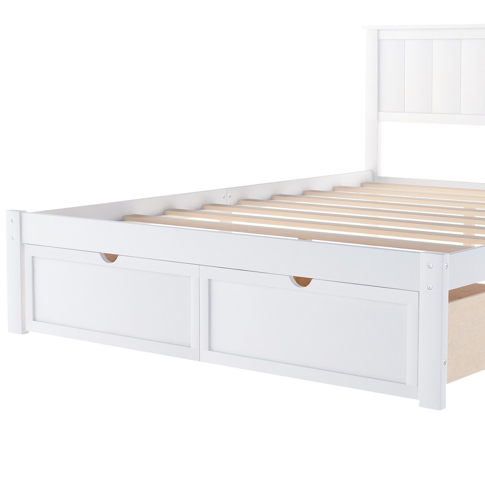 Full Size Platform Bed with Under-bed Drawers, White,Assembly required