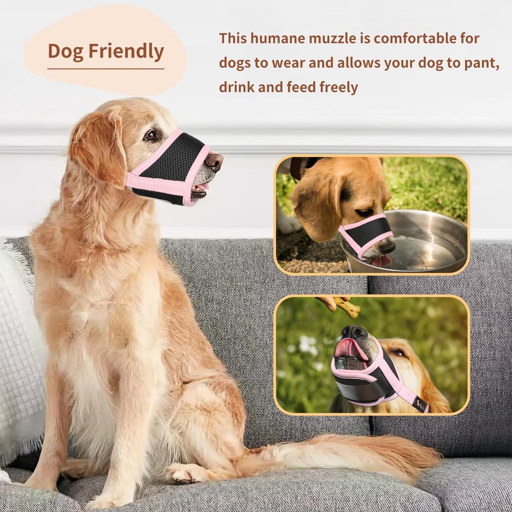 Dog Muzzle Nylon Soft Anti-Biting Secure Mesh Breathable Pink Size L