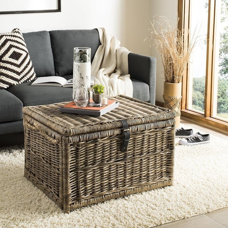 Versatile Wicker Storage Trunk Decorative Bench W/ Cushioned Lid Large Capacity