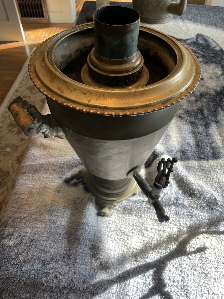 Large Solid Brass Antique Table Top and Brass Tea Kettles