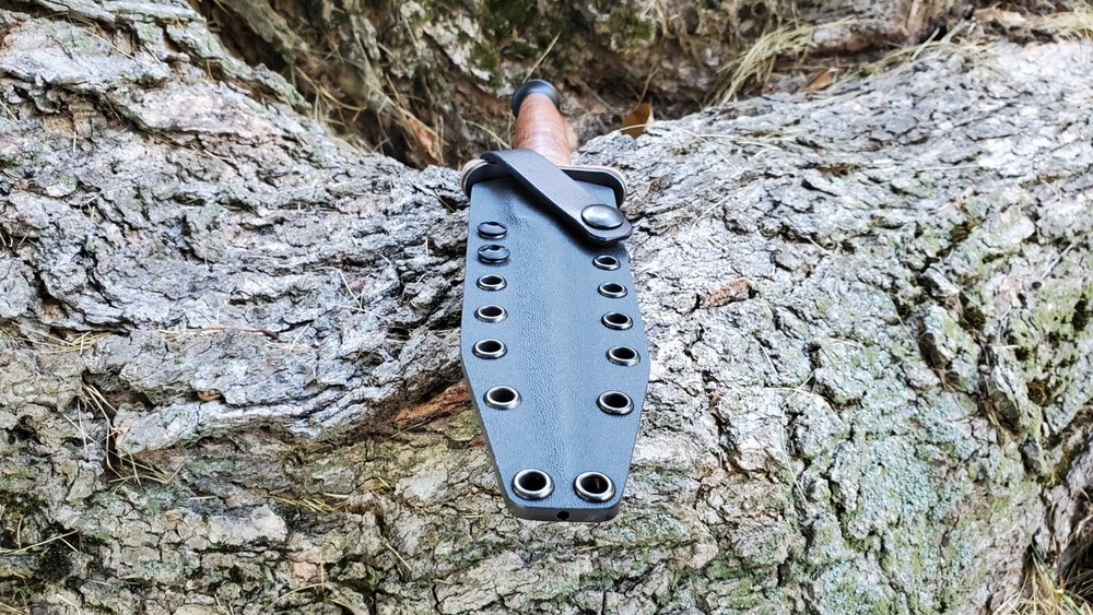 Kydex sheath, BOKERS PLUS " V-42 ", Pancake, Leather Guard Strap, Poly Clip(BK)