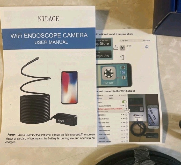 NIDAGE Wireless Endoscope Top Tiny WiFi Borescope (1.5M) Inspection Camera