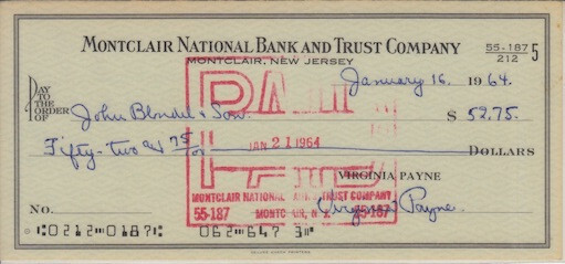 VIRGINIA PAYNE signed bank check