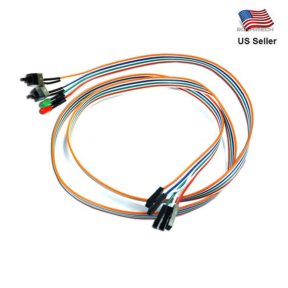 ATX PC Compute Motherboard Power Cable 2 Switch On/Off/Reset with LED Light