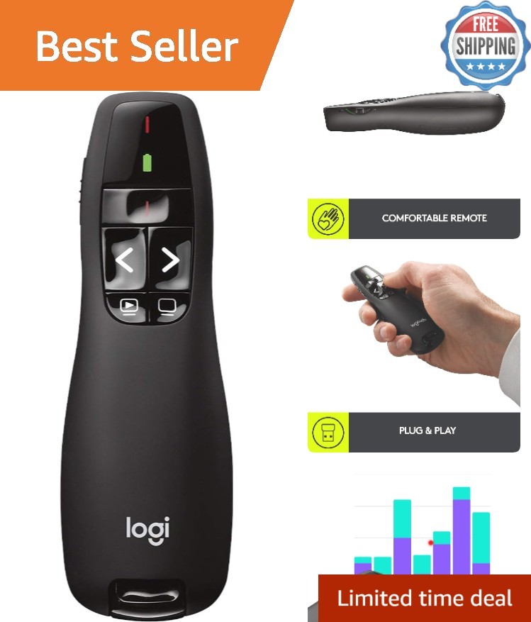 Logitech R400 Wireless Presenter with Red Laser Pointer - Effortless Control