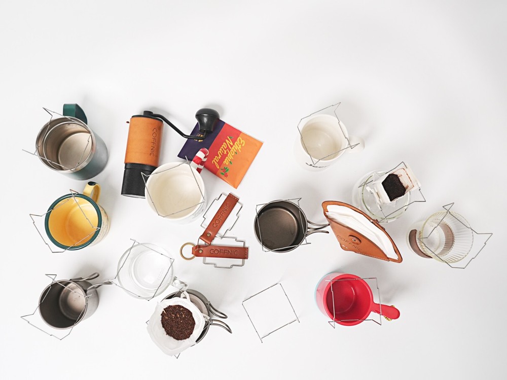 COFFNIC Folding Coffee Dirp Bag Holder Stainless Steel(Basic+Leather Strap)