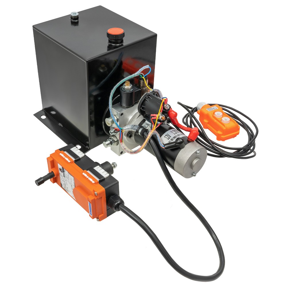 DC 12V 8 Quart Single Acting Hydraulic Pump Dump Trailer Power Unit Dual Control