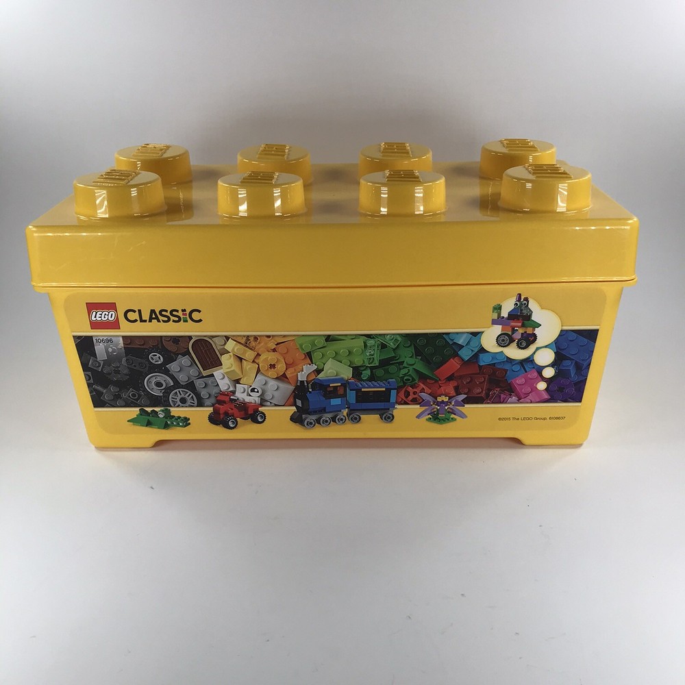 (2) Lego Brick Storage Boxes with Lids - Yellow - 5.5"x14"x7"