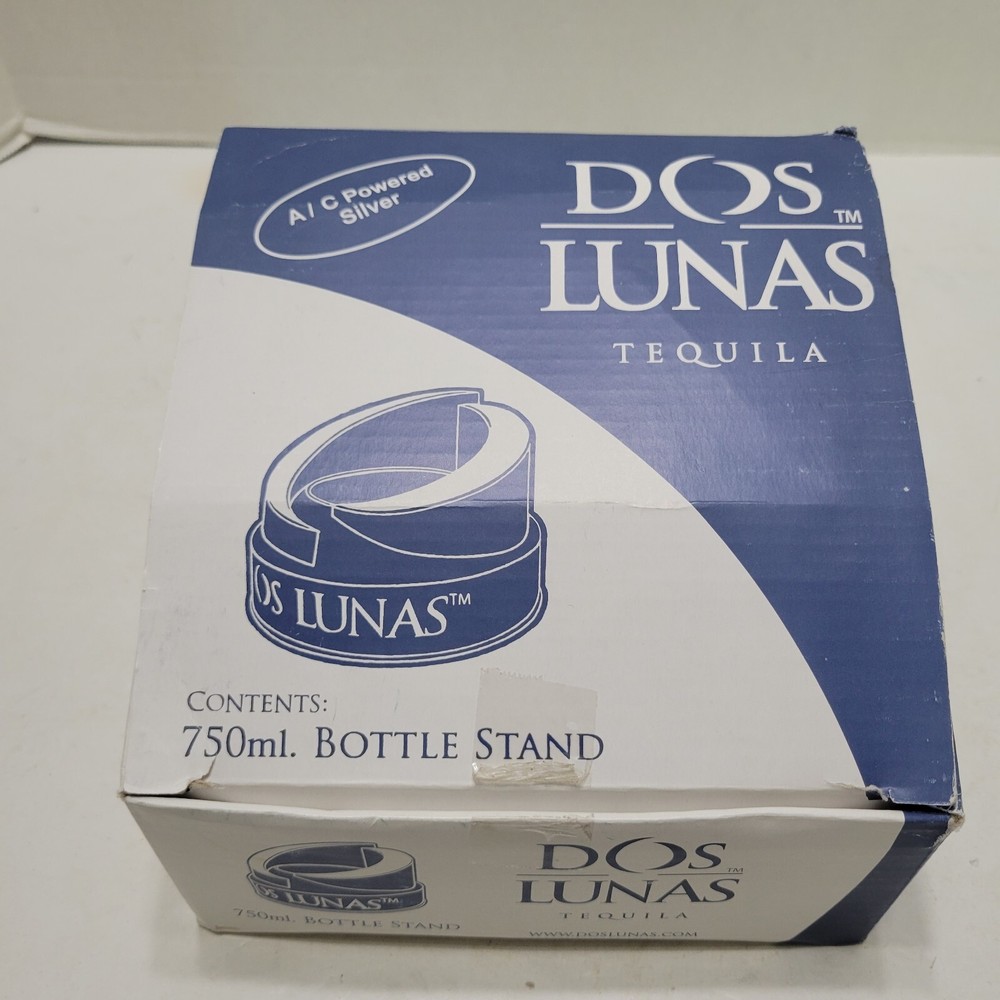 Working Dos Lunas Tequila Bottle Light Up Stand Holder Display Silver