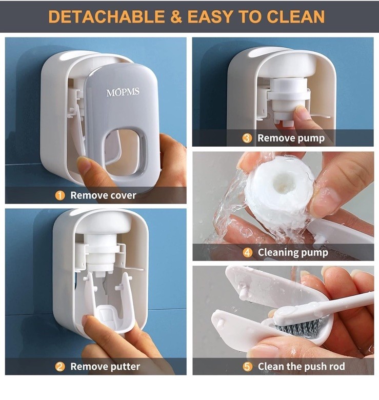 MOPMS Toothpaste Dispenser Wall Mounted for Bathroom Automatic Gray