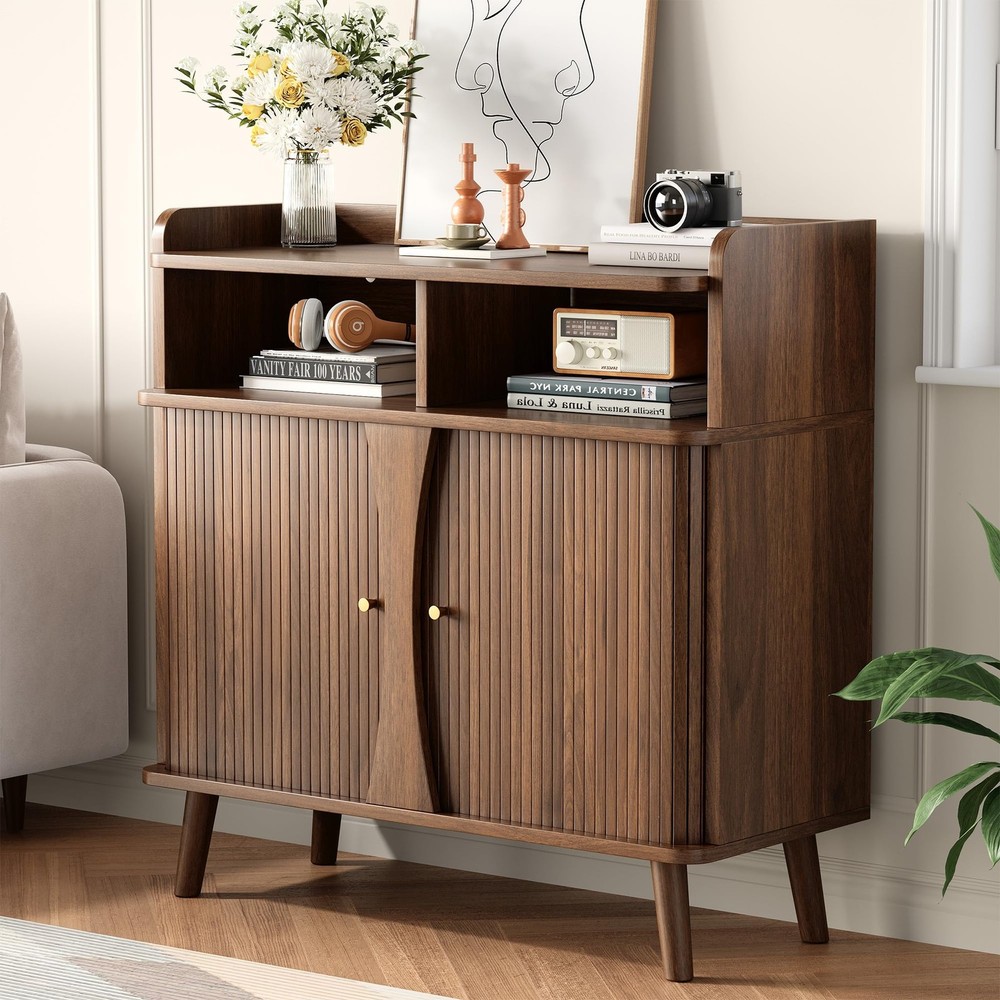 39" Buffet Sideboard Cabinet, Mid Century Modern Console Cabinet with Roller ...
