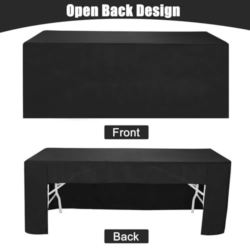 2 Pack 6FT Black Fitted Tablecloths for 6ft Rectangle Tables, Washable Polyester