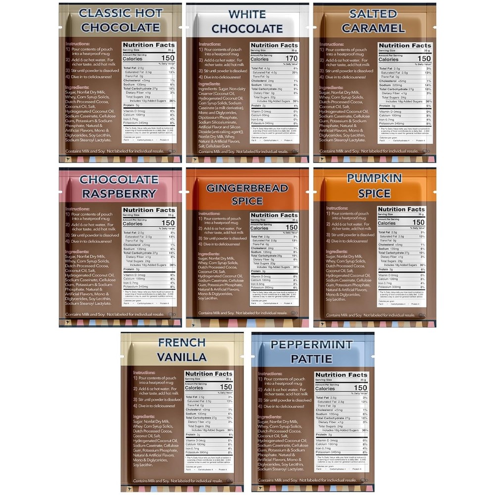 Double Donut Coffee Flavored Hot Chocolate Packets Variety Pack,18 Count Include