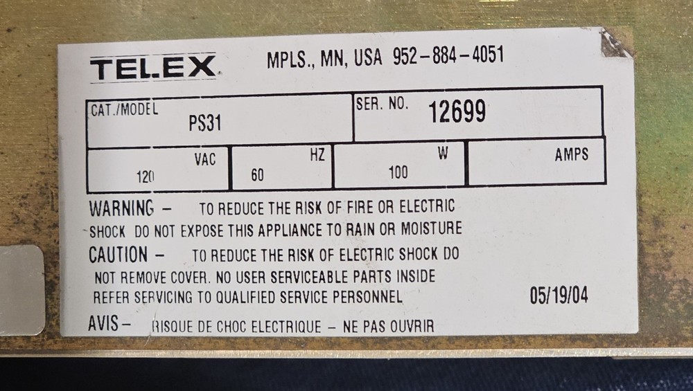 RTS Systems / Telex TW Intercom Power Supply , Model PS-31