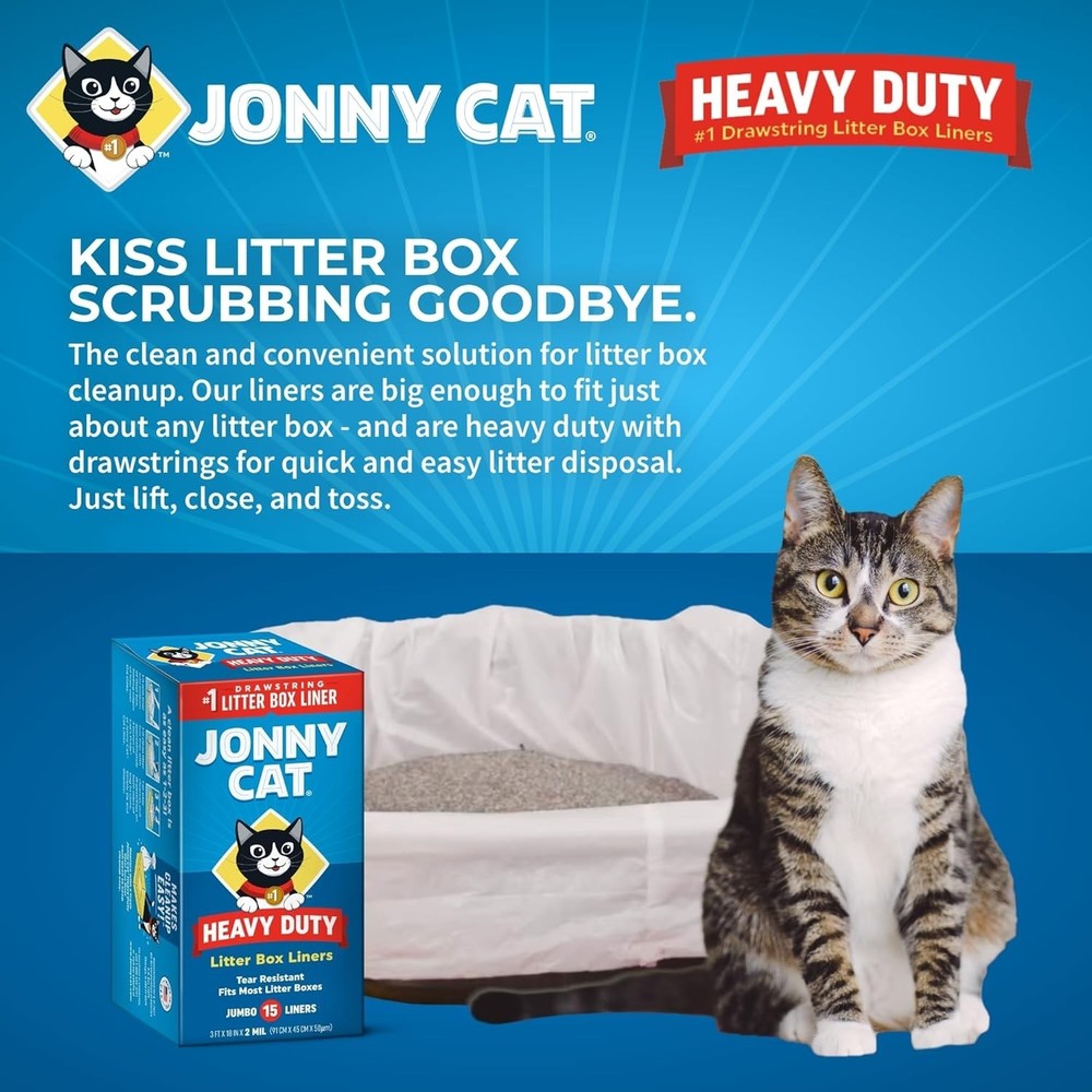 Heavy Duty Litter Box Liners 15 Pack Tear & Leak Resistant Drawstring