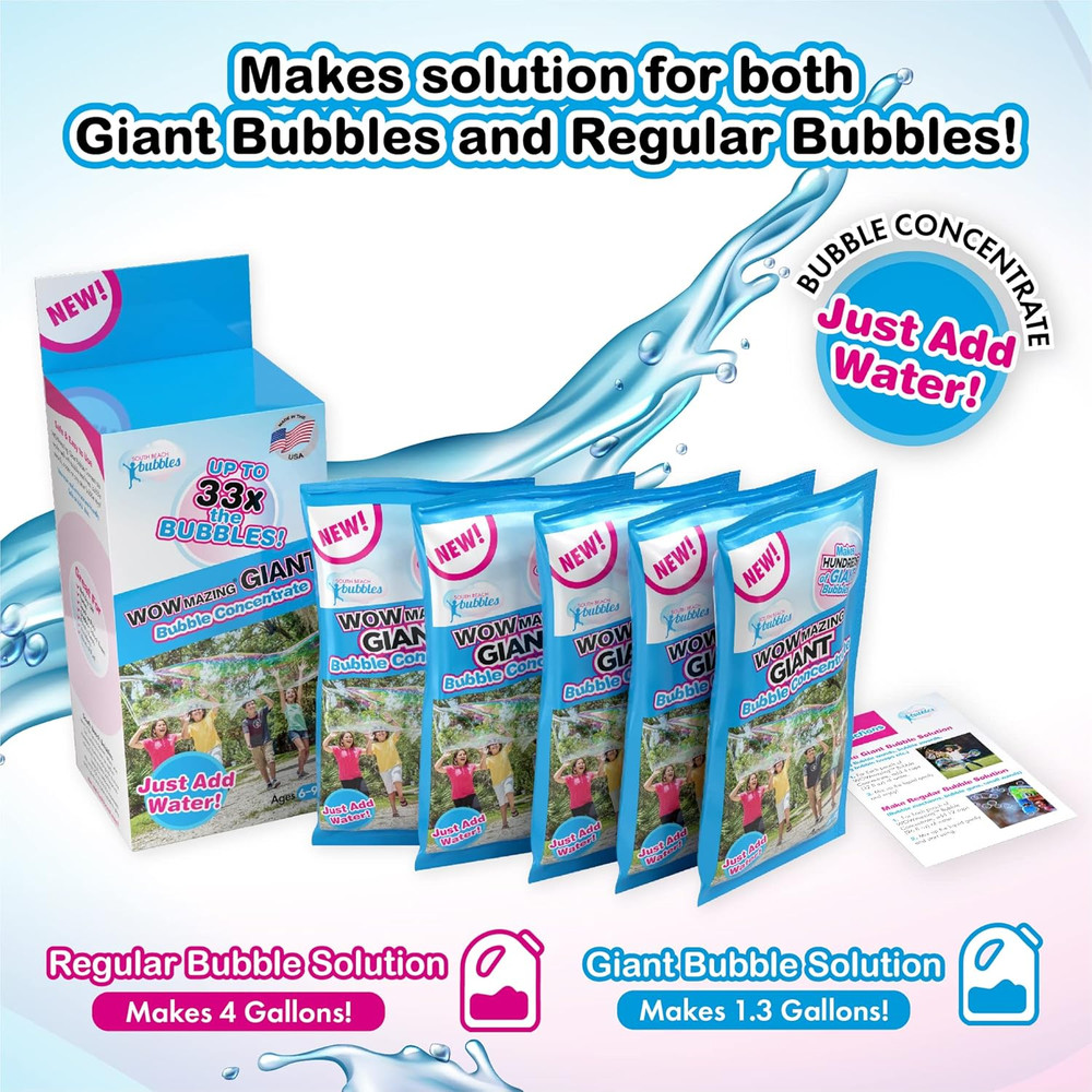 Big Bubbles Refill - Concentrated Giant Bubble Solution Makes 4 Gallons | 5 Pouc
