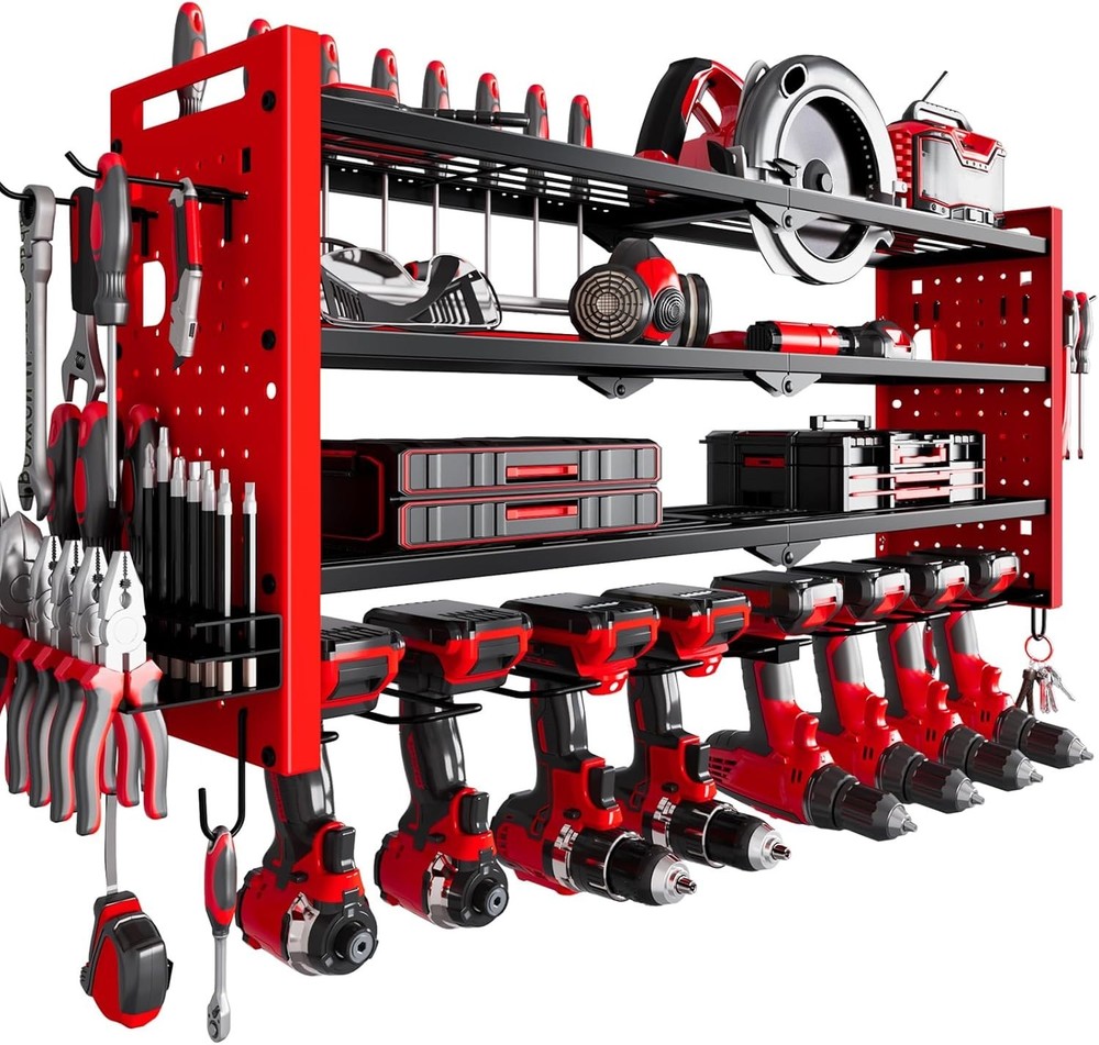 Power Tool Organizer Wall Mount 4 Layer Drill Holder Rack Red