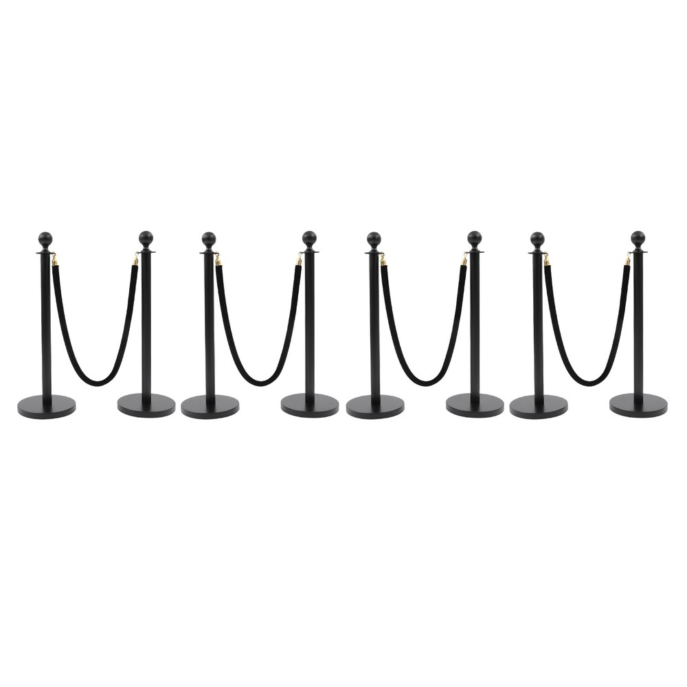 8PCS Stanchion Posts Queue Pole Black with 4 1.5M Ropes Crowd Control Barrier