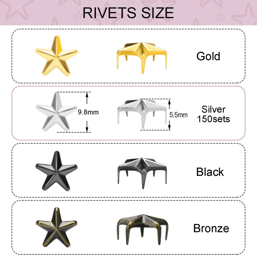 Durable 10mm Metal Star Nailhead Rivets - 150 Pack for Creative DIY Projects