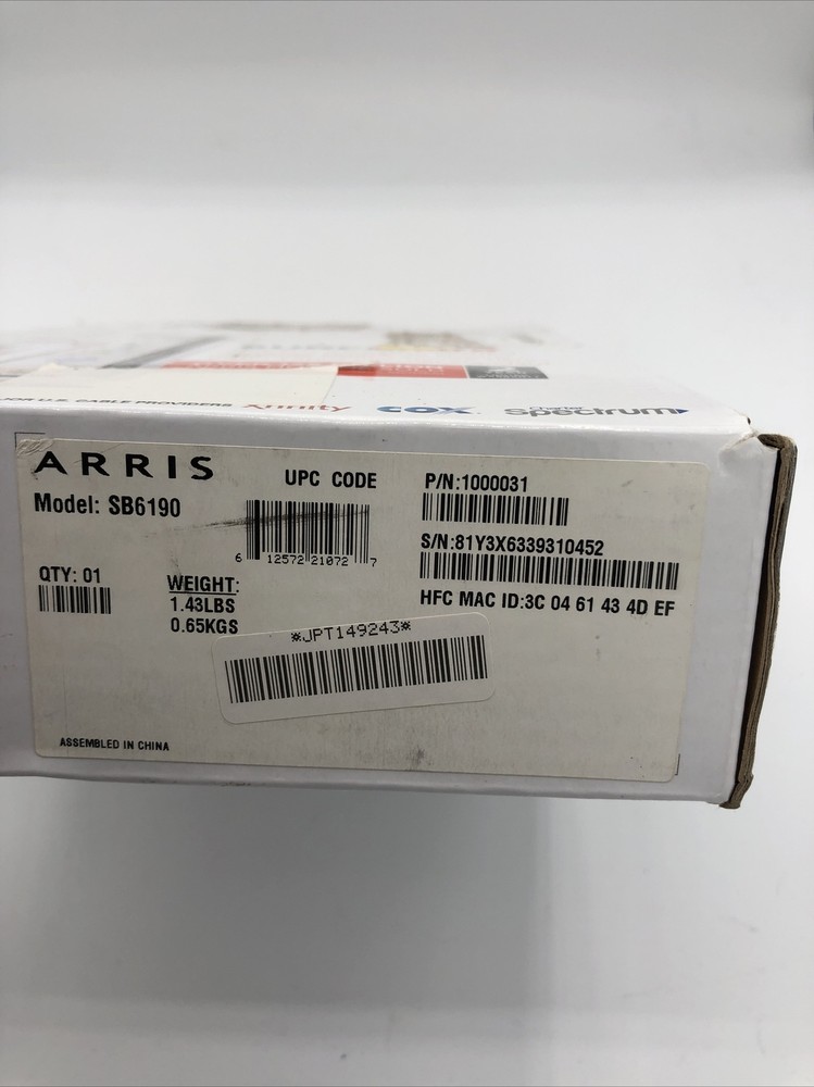 ARRIS Surfboard SB6190 - 32x8 Docsis 3.0 Cable Modem - White