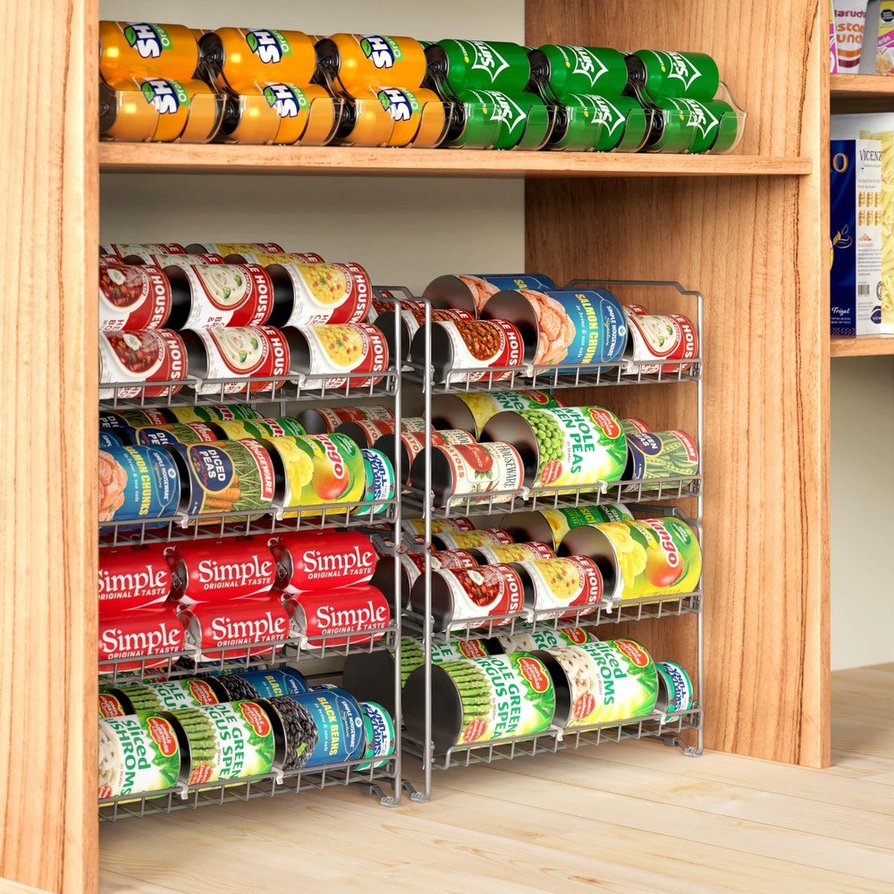 2 Tier Stackable Can Rack, Silver, 2 Pack