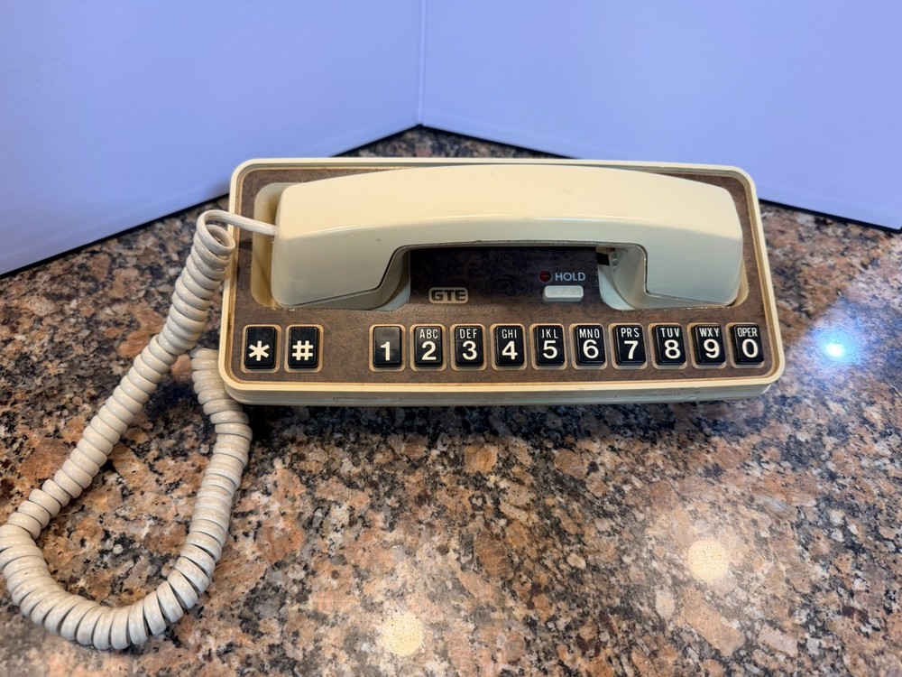 GTE Linear Desk Telephone Tan/Brown Touch Call Push button Retro