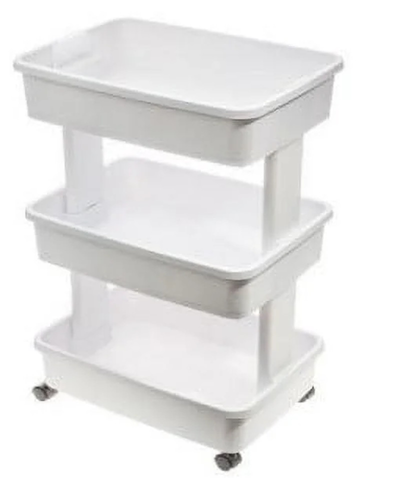 (2 Pack) 3-Tier Plastic Rolling Laundry Cart, Arctic White