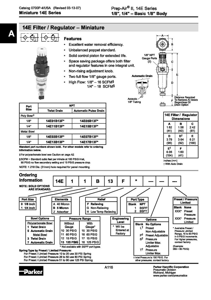PARKER FILTER/REGULATOR # 14E15B13FB