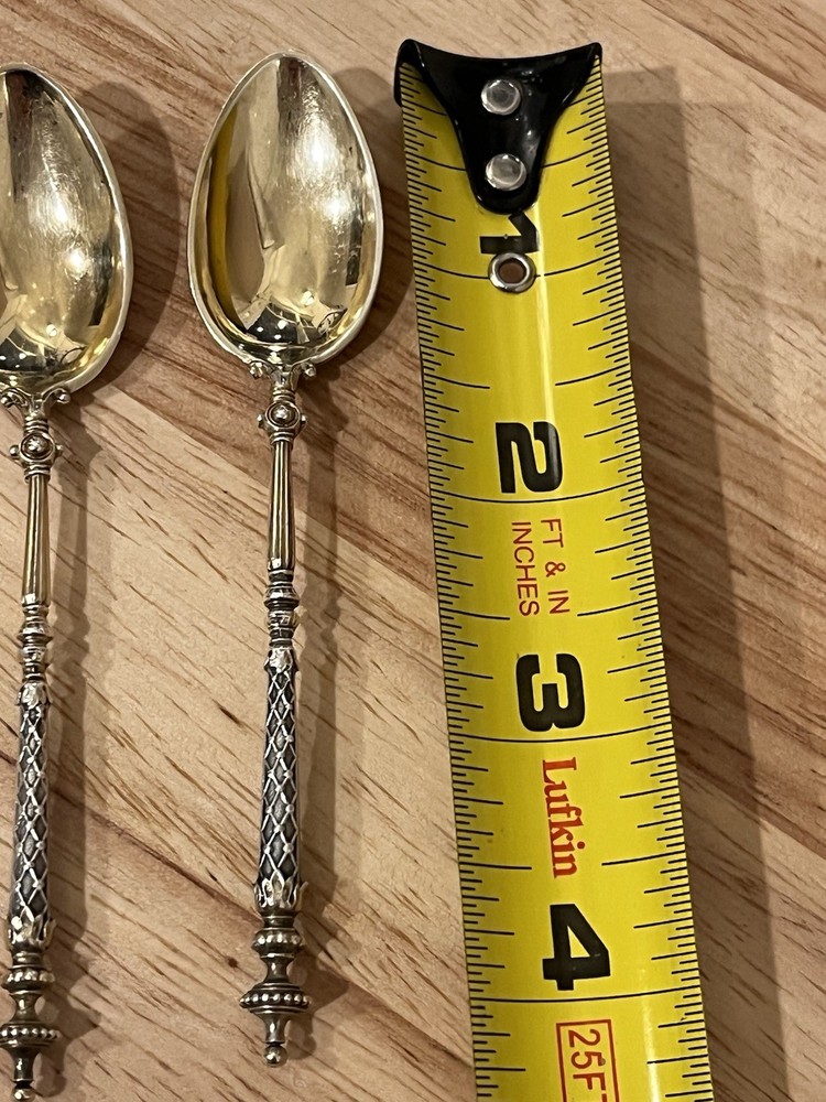 6 Antique German Twisted Silver (830) marked spoons … gold washed.. Gorgeous
