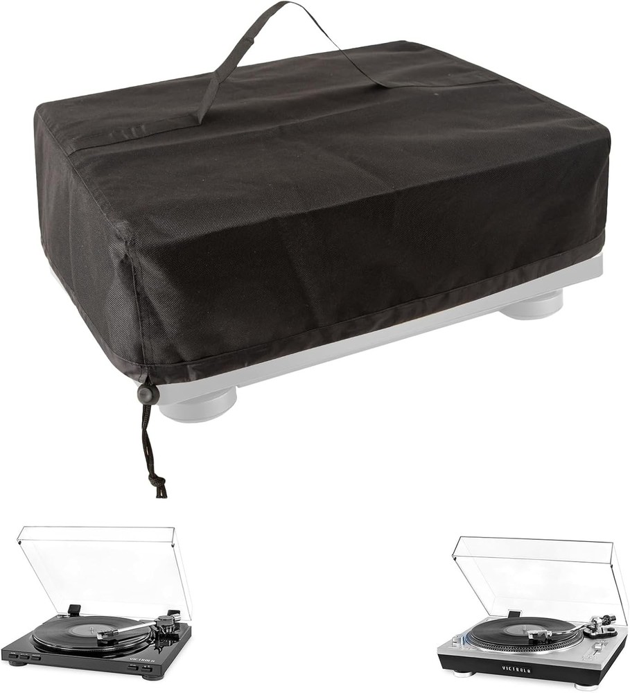 Black Adjustable Drawstring Turntable Dust Cover - Protects Against Dust & Water