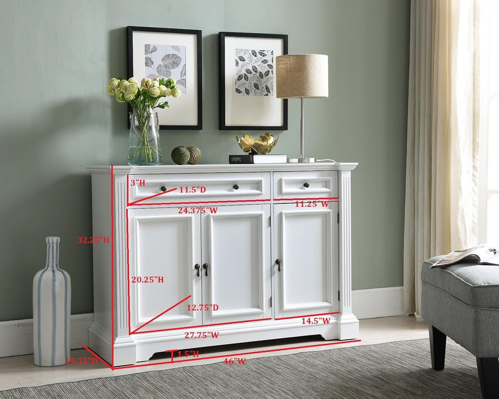 Elegant White Wood Buffet Console Table with Storage & Drawers