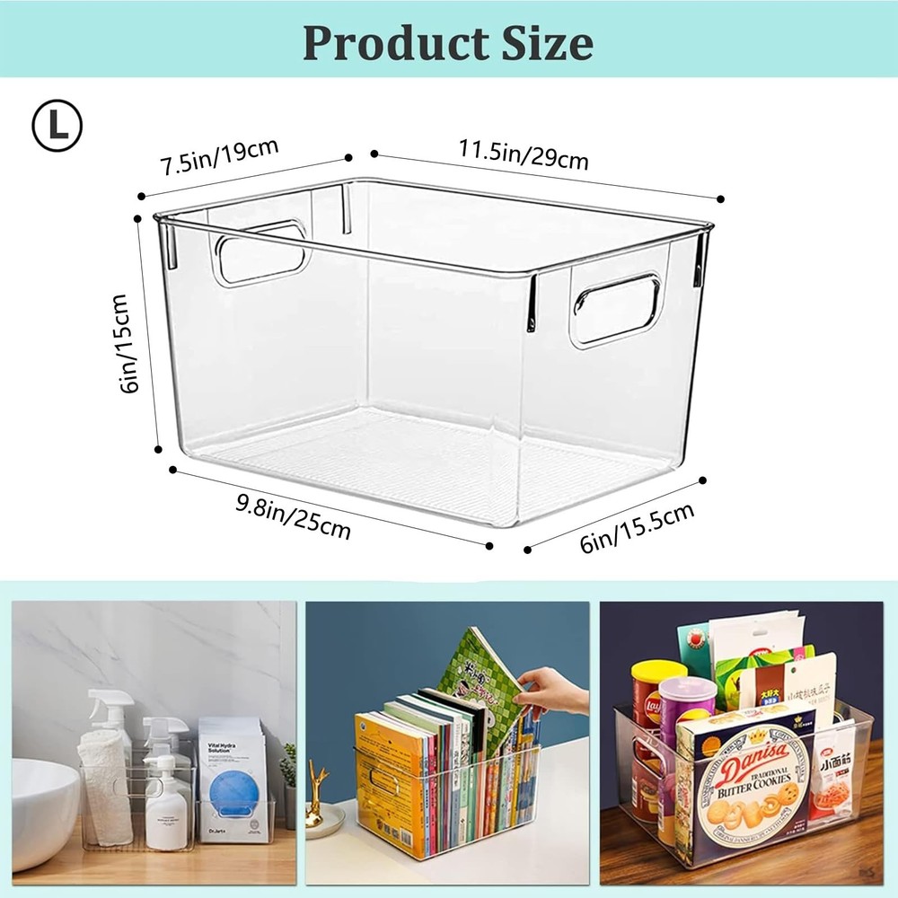 Clear Plastic Storage Bins, 4 Pack Pantry Organizers & Storage Containers, Ca...