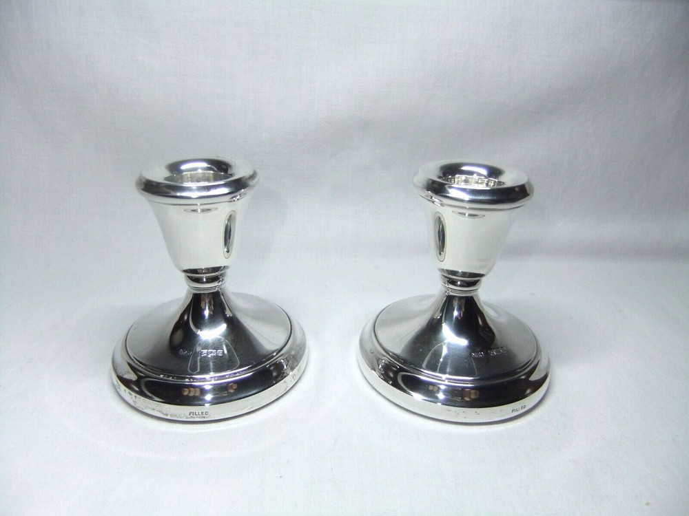Pair Solid Sterling 925 Silver Dwarf Candlesticks Lawrence R Watson B'ham 1981